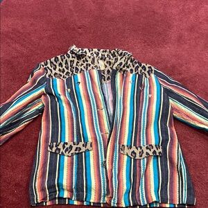 Multicolor Striped Jacket with Leopard Accents